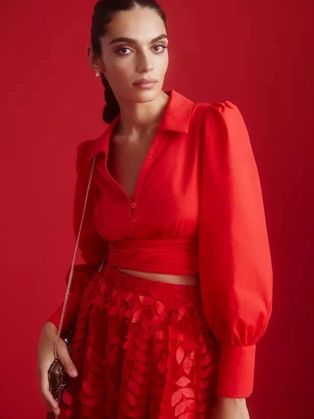 ANTHROPOLOGIE | MAEVE Red Poplin Bow Front Blouse Women’s Size Medium
